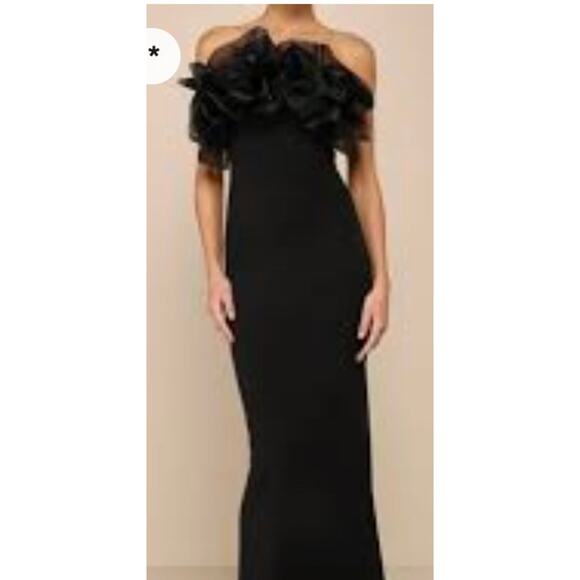 Lulus Women's Evening Excellence Black Ruffled Strapless Mermaid Maxi Dress Sz - Picture 2 of 9